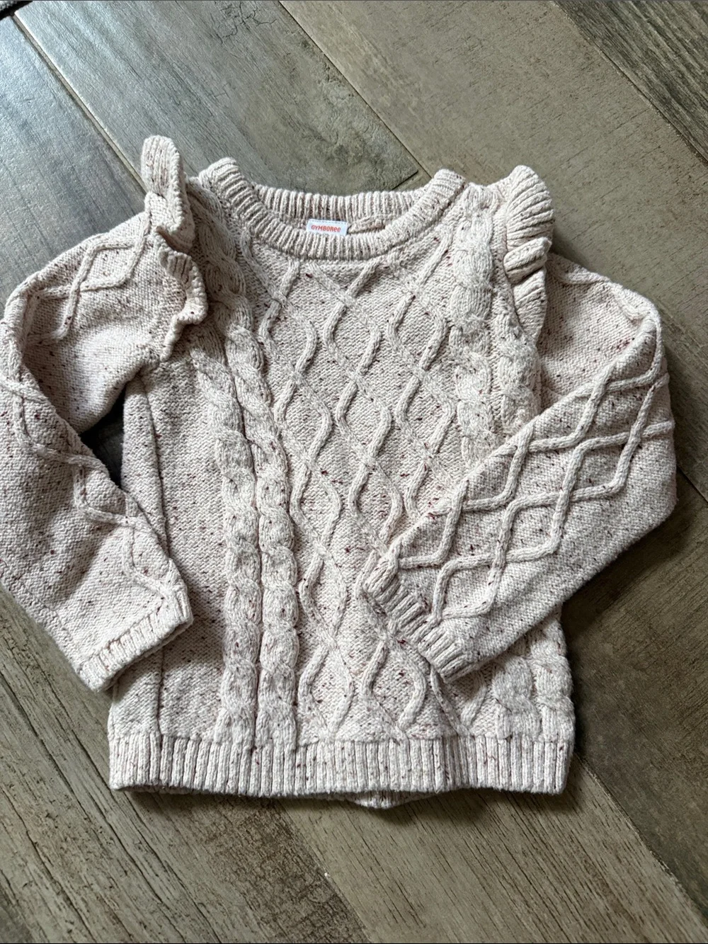 Gymboree Cream Speckled Cable-Knit Ruffle Shoulder Sweater